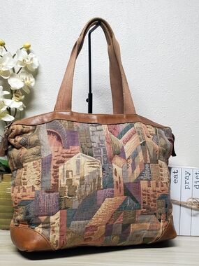 Austin Designs Vintage Tapestry Patchwork Tote Bag in Brown